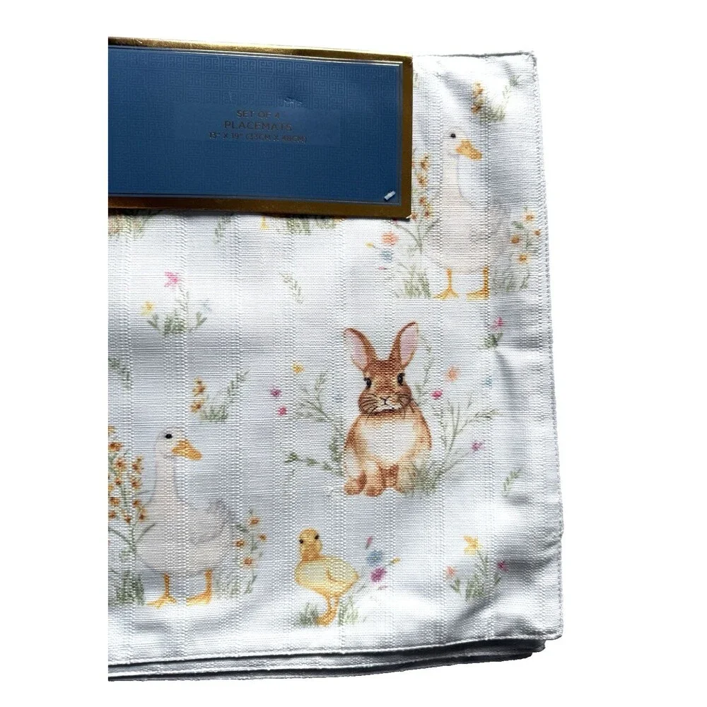Lillian August Home Set of 4 Easter Spring Bunny Duck Floral Kids Mach Washable